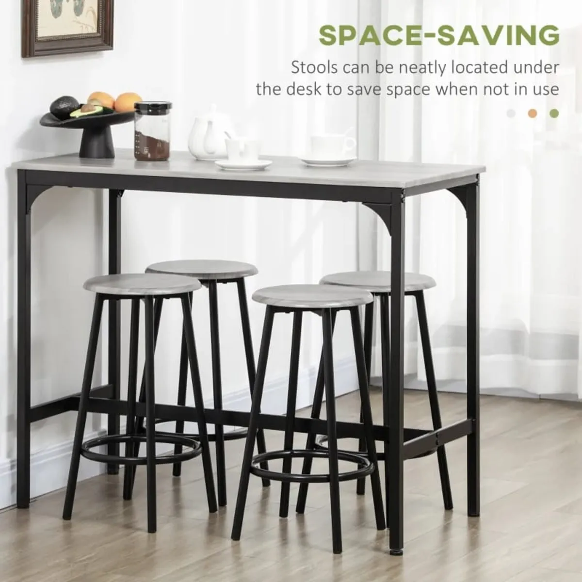 Five-Piece Industrial-Style Bar Table Set - Grey/B - Image 4