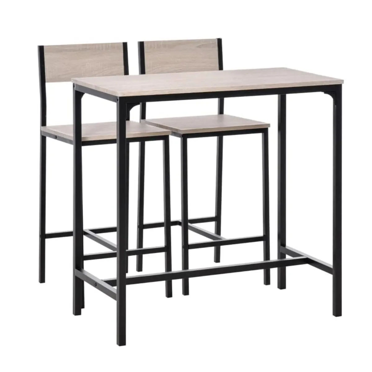 3 Pcs Table Stool Set Industrial Design w/ Metal F - Image 1