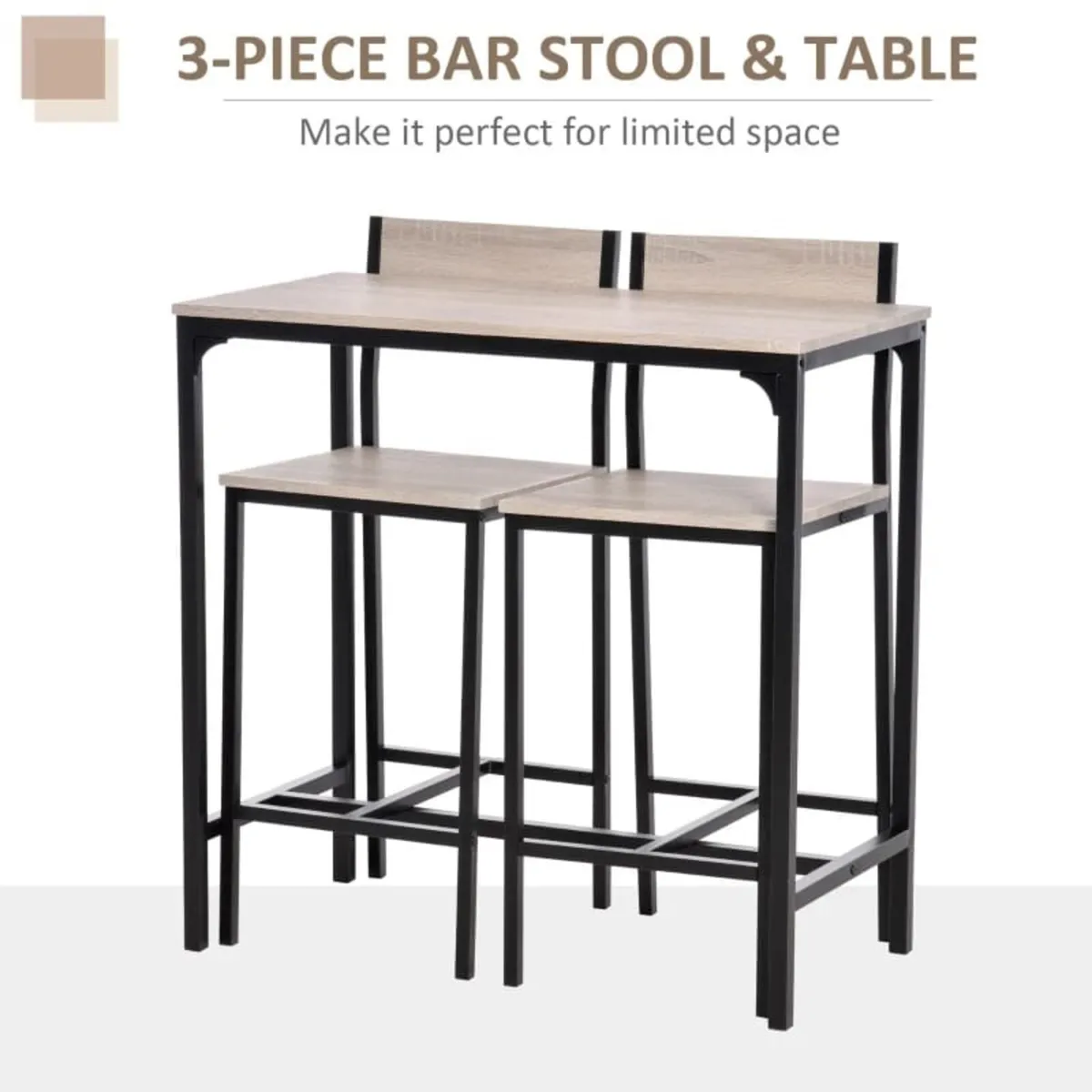 3 Pcs Table Stool Set Industrial Design w/ Metal F - Image 4