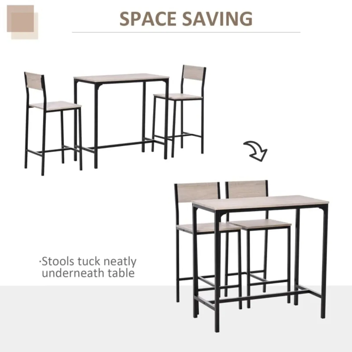 3 Pcs Table Stool Set Industrial Design w/ Metal F - Image 2