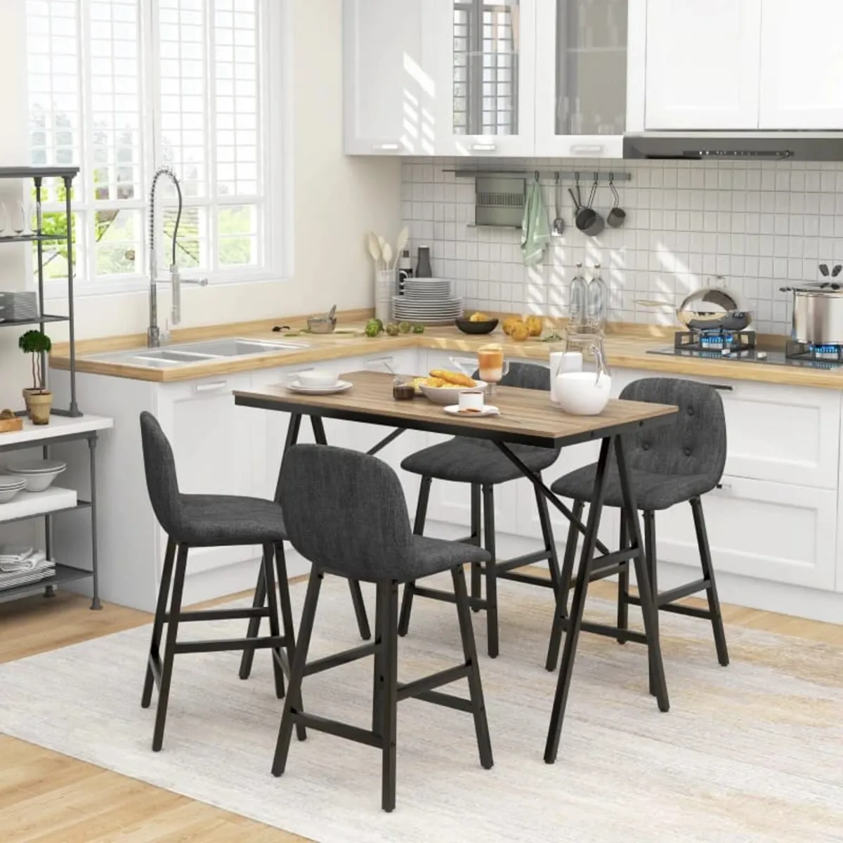 5-piece bar set, table and 4 stools, button tuftin - Image 2