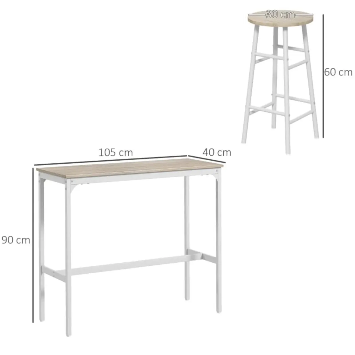 High bar table set + 2 stools, steel frame, natura - Image 3