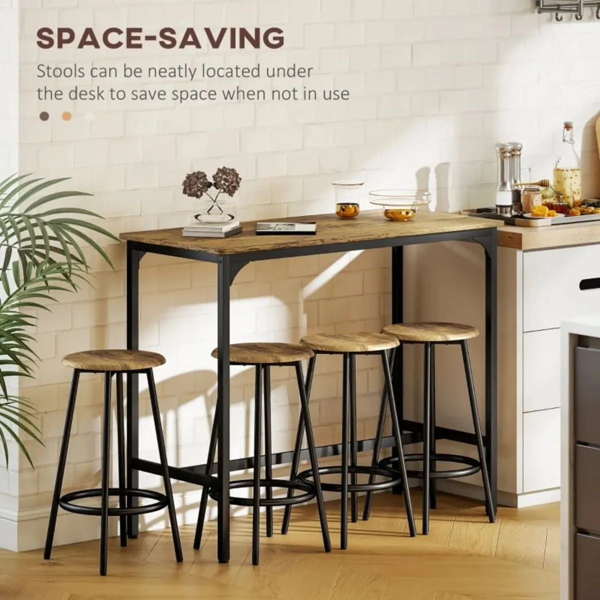 Five-Piece Industrial-Style Bar Table Set - Brown/ - Image 3