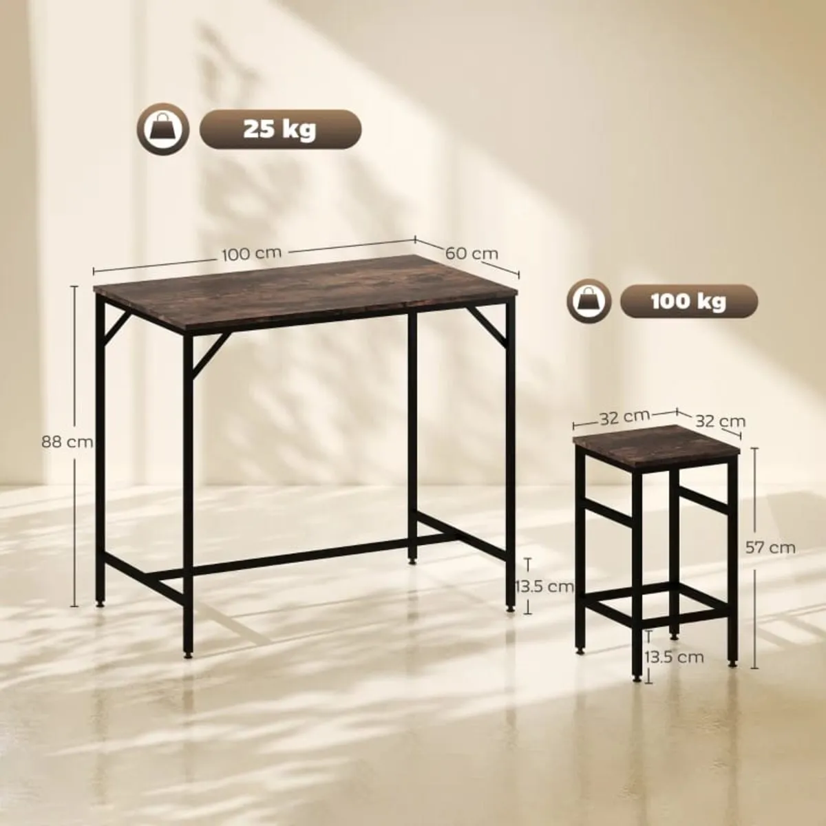 Industrial Rectangular Bar Table Set with 4 Stools - Image 2