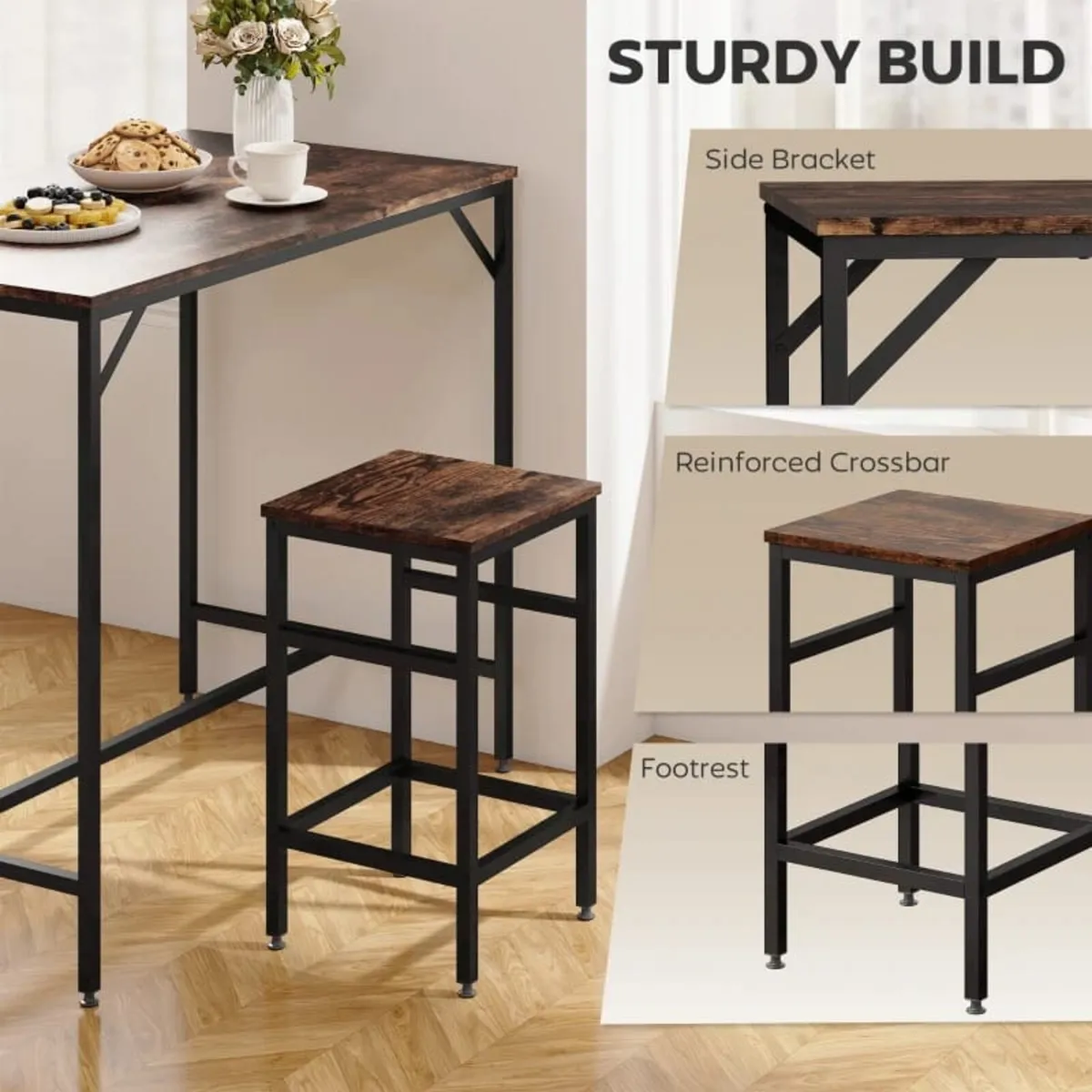 Industrial Rectangular Bar Table Set with 4 Stools - Image 3