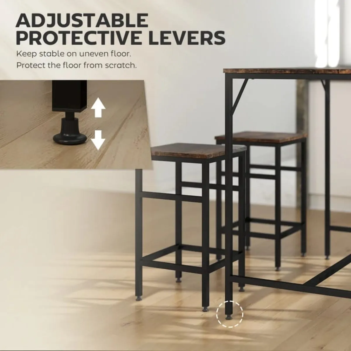 Industrial Rectangular Bar Table Set with 4 Stools - Image 4