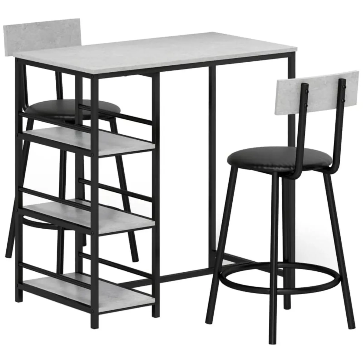 Bar table set with 2 stools and storage shelves fo - Image 1