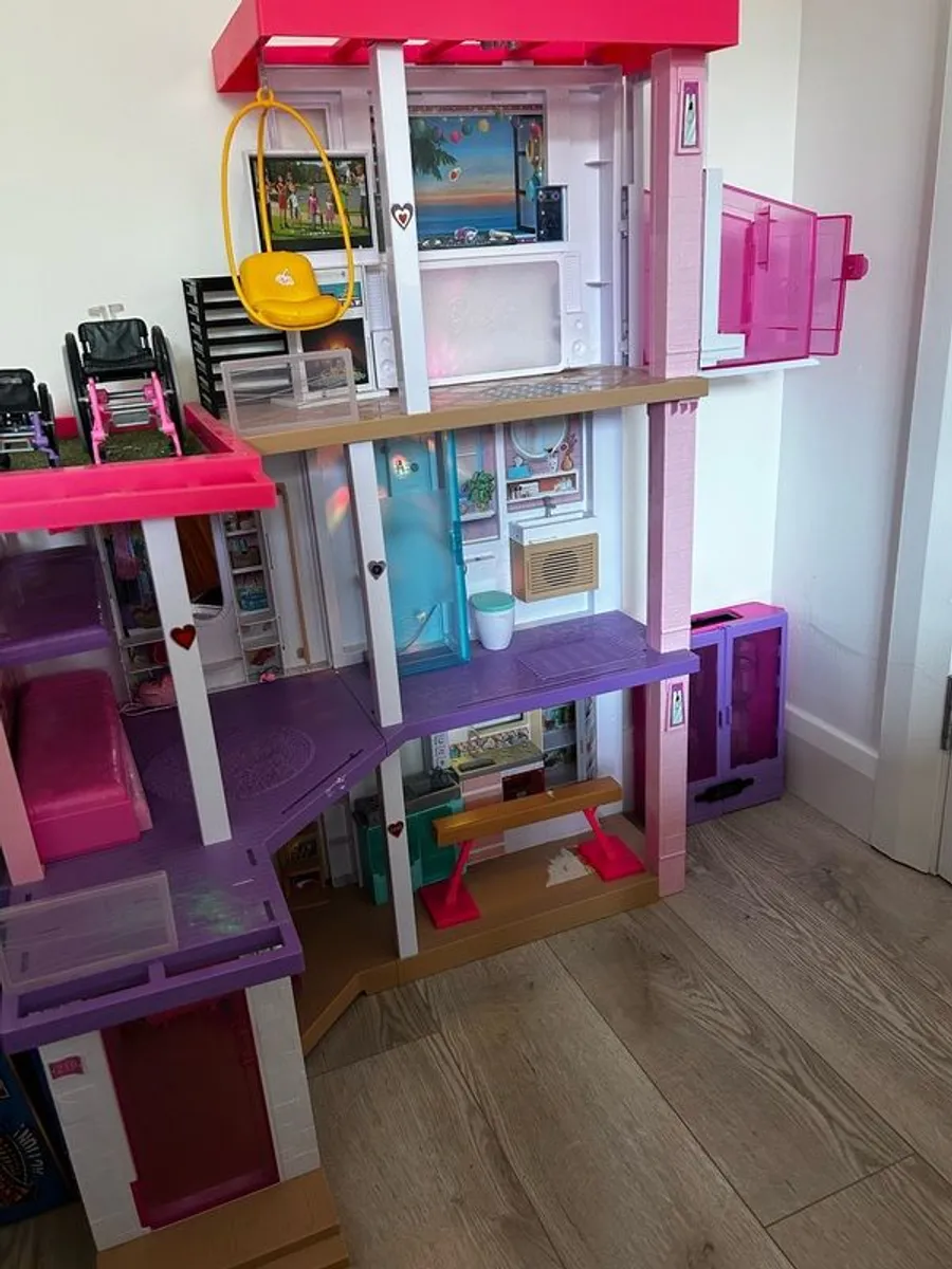 Barbie Dreamhouse and Accessories including Campervan, Aeroplane, Wardrobe and Jeep - Image 1