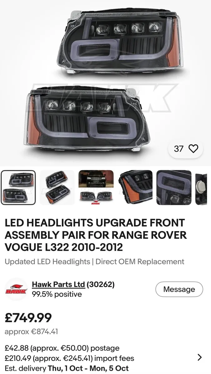 L322 2008-2012 Range Rover led head lights - Image 1
