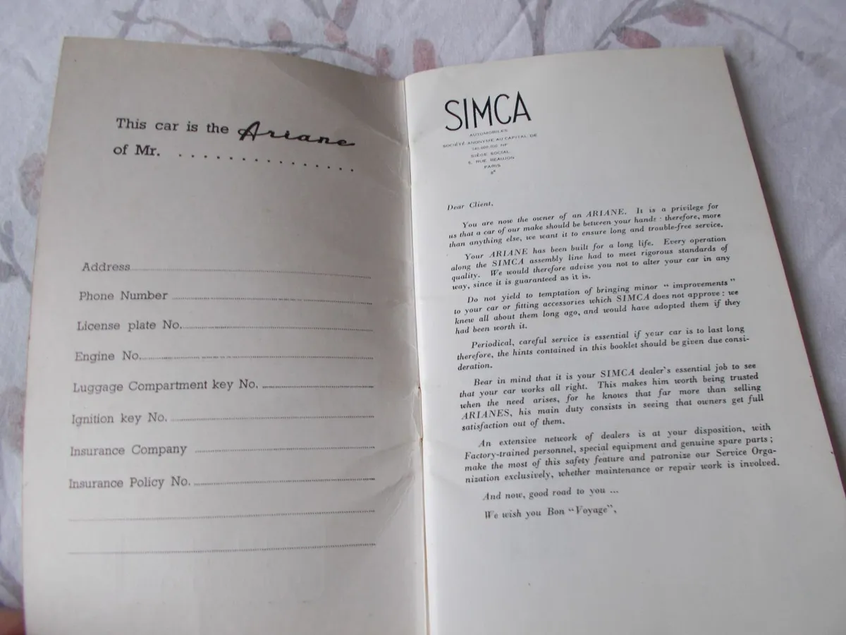 Simca Ariane 1962 Handbook - Image 3