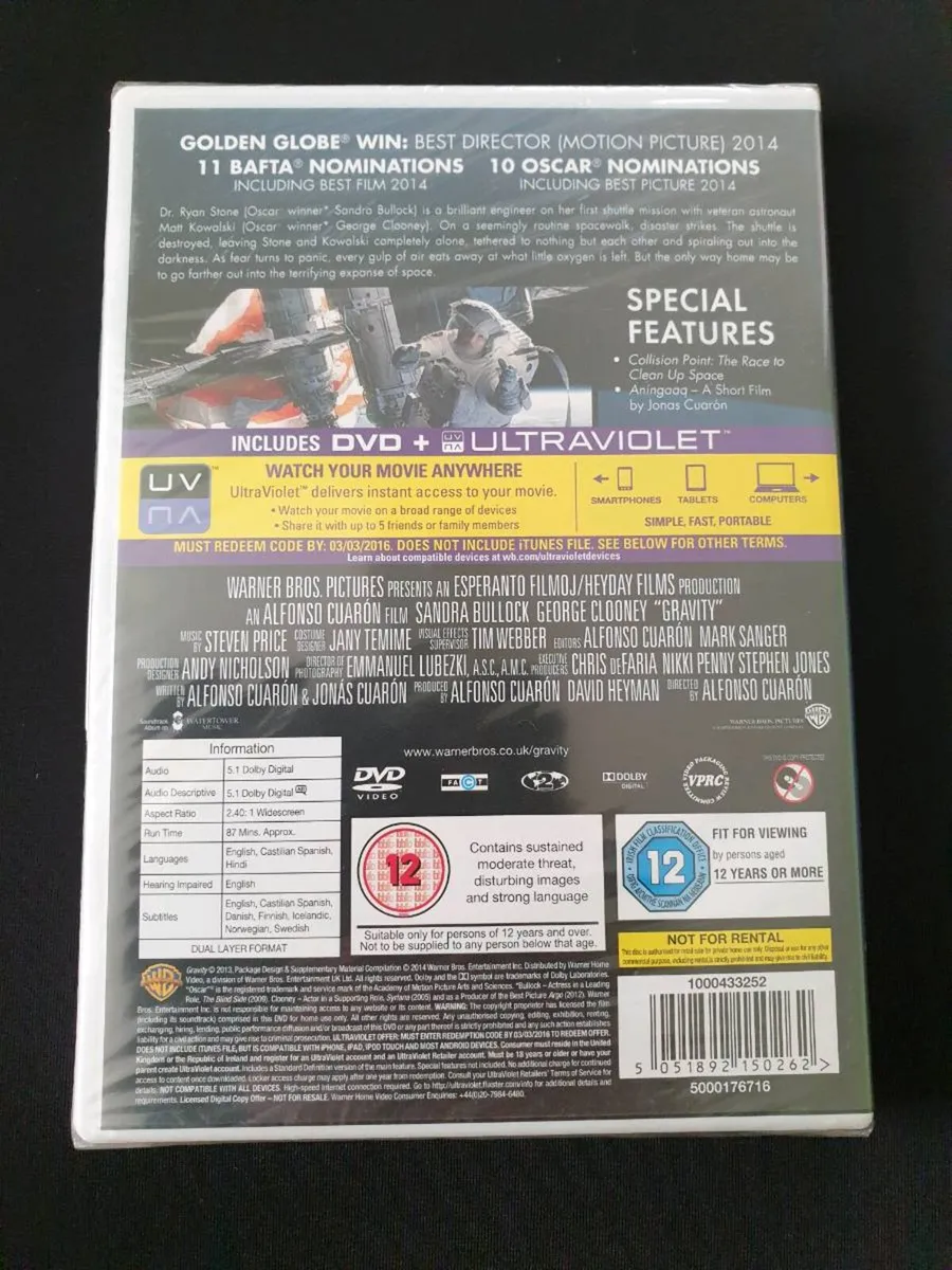 Gravity DVD 2014 Sandra Bullock George Clooney - Image 2