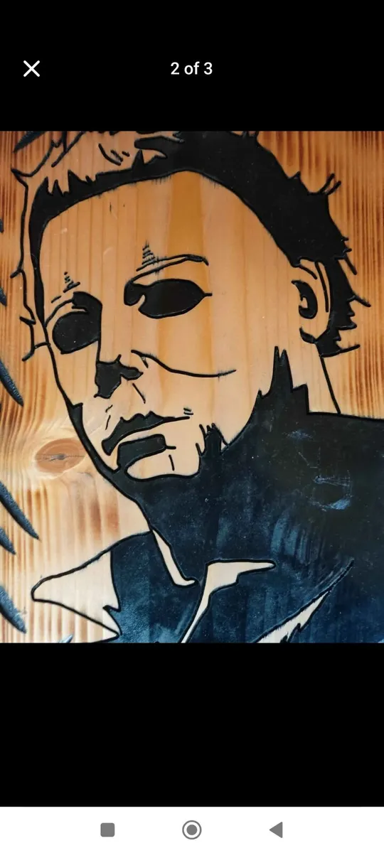 Michael Myers "Halloween" hand carved wooden sign. - Image 1