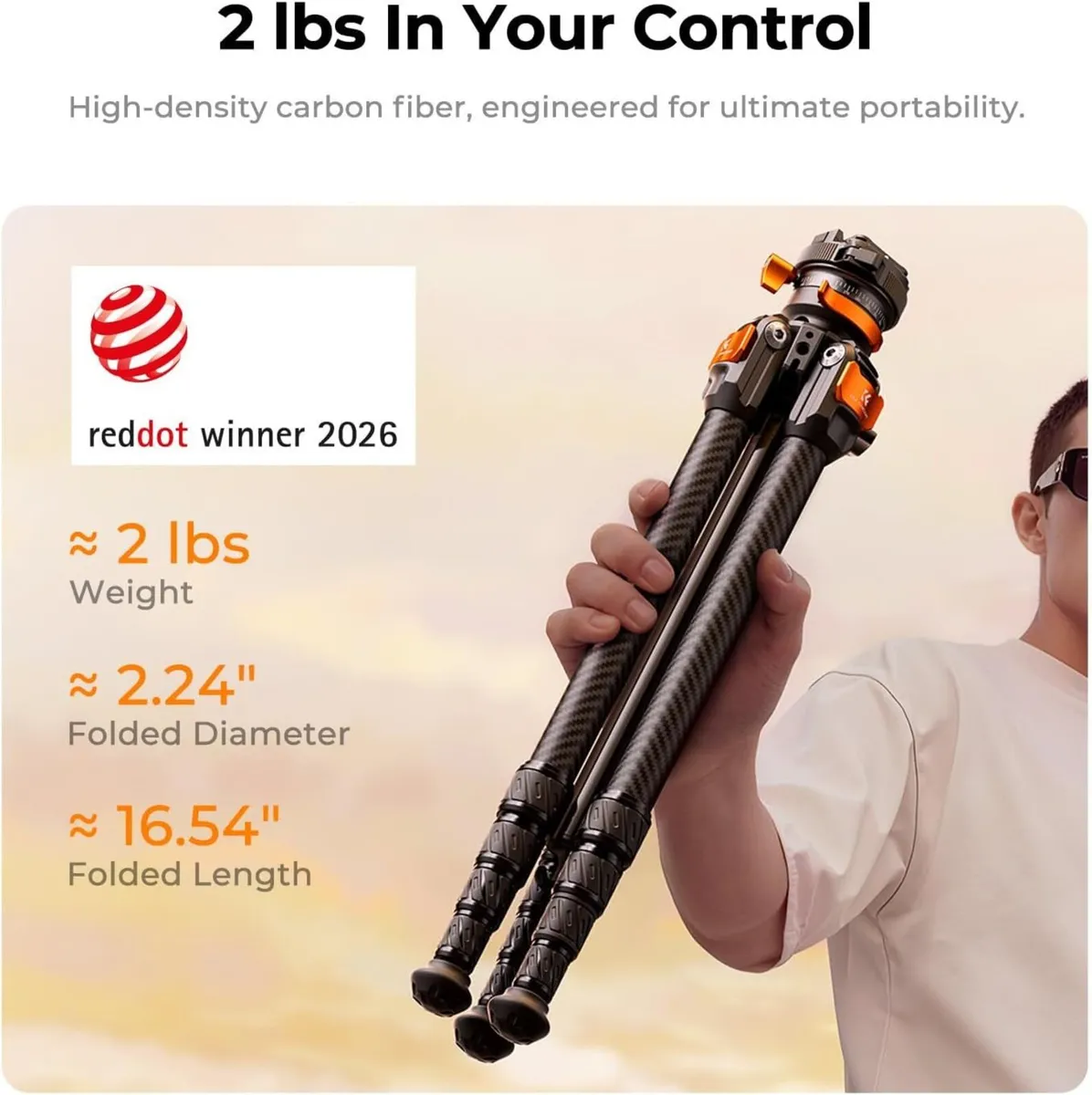 K&F Concept 153cm Carbon Fibre Camera Tripod - Image 3