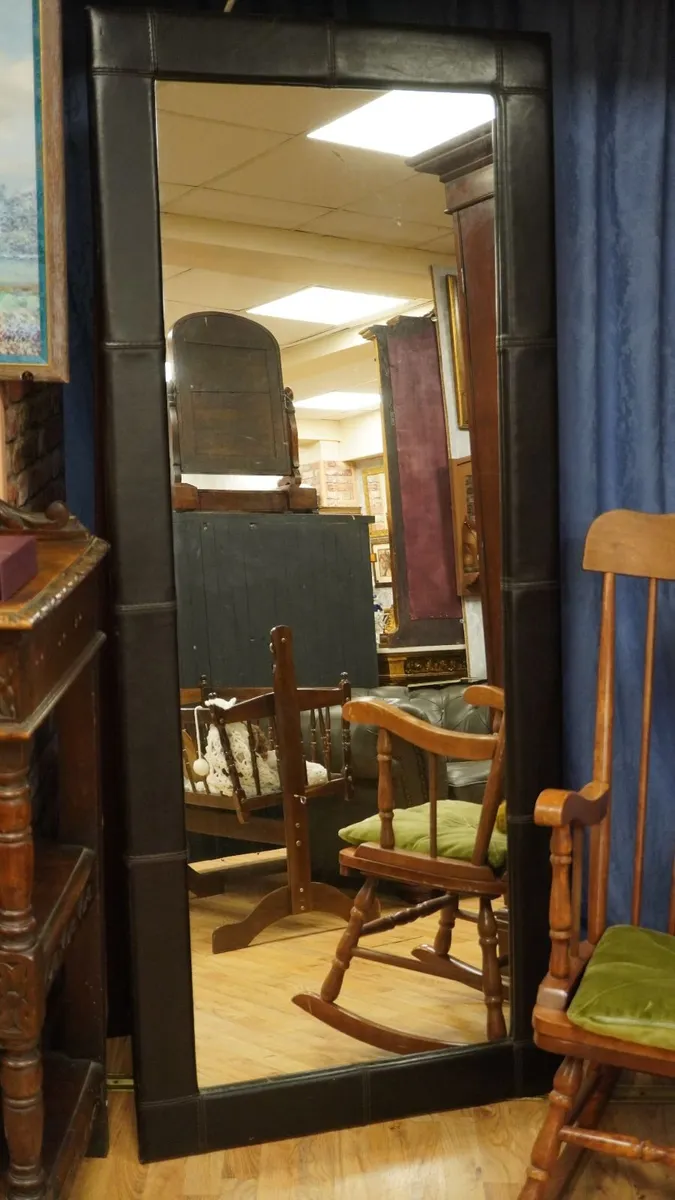 Large Floor Mirror with Leather Frame - Image 2