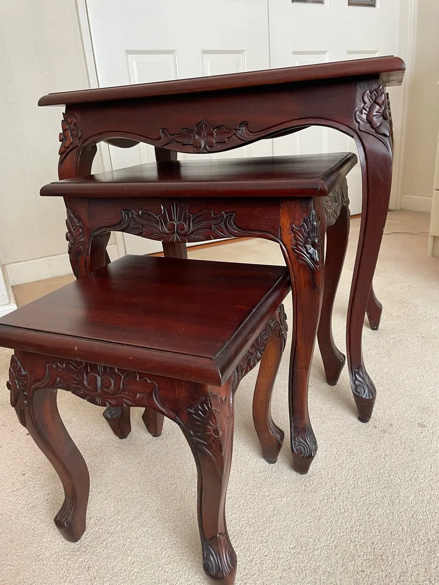 Carved Mahogany Nest of 3 Tables - Image 2