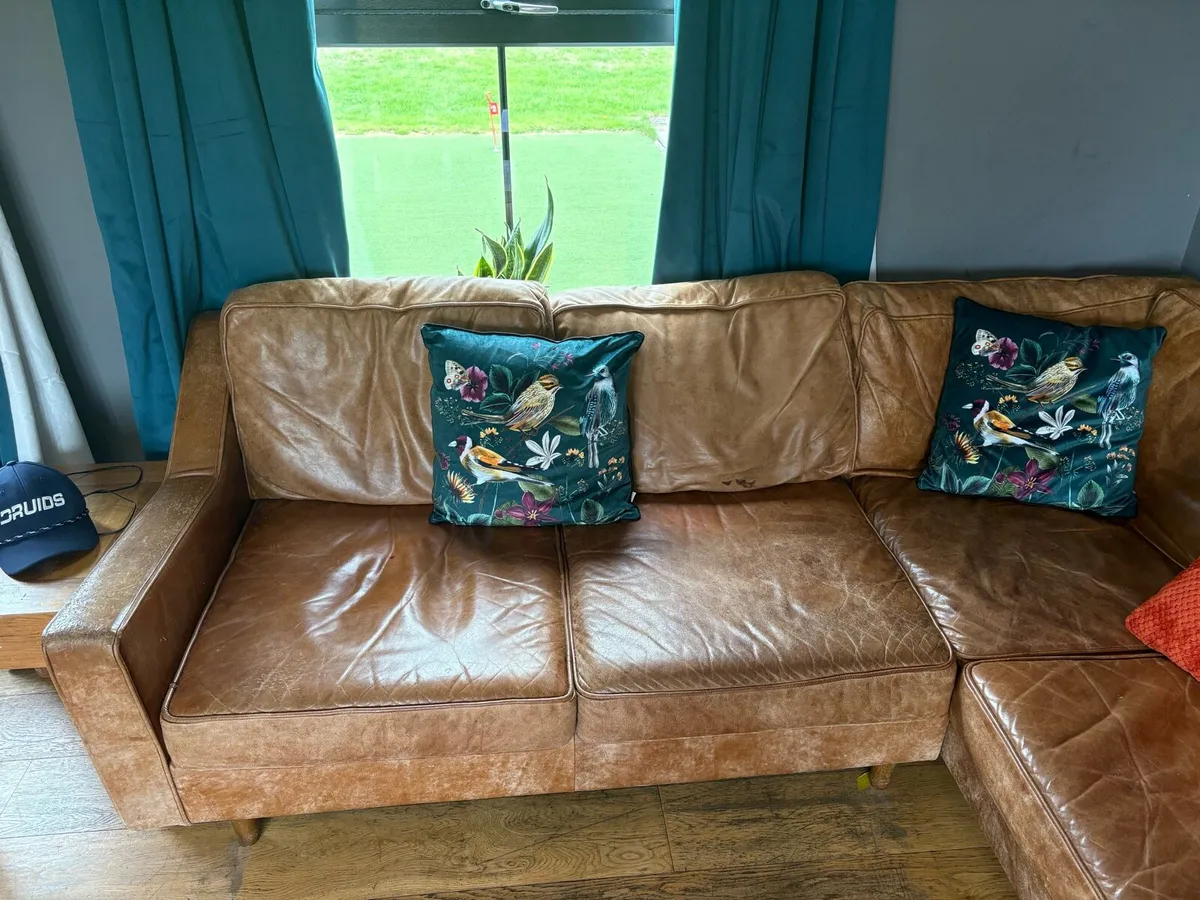 Tan leather corner sofa - Image 2
