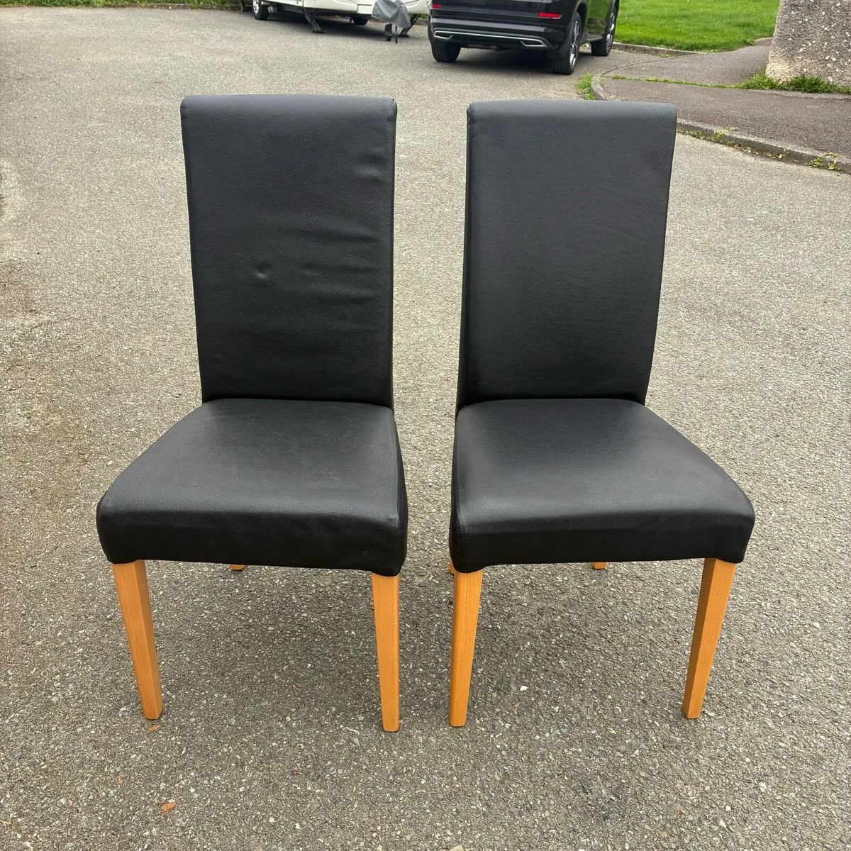 Two Italian Black leather kitchen chairs - Image 1