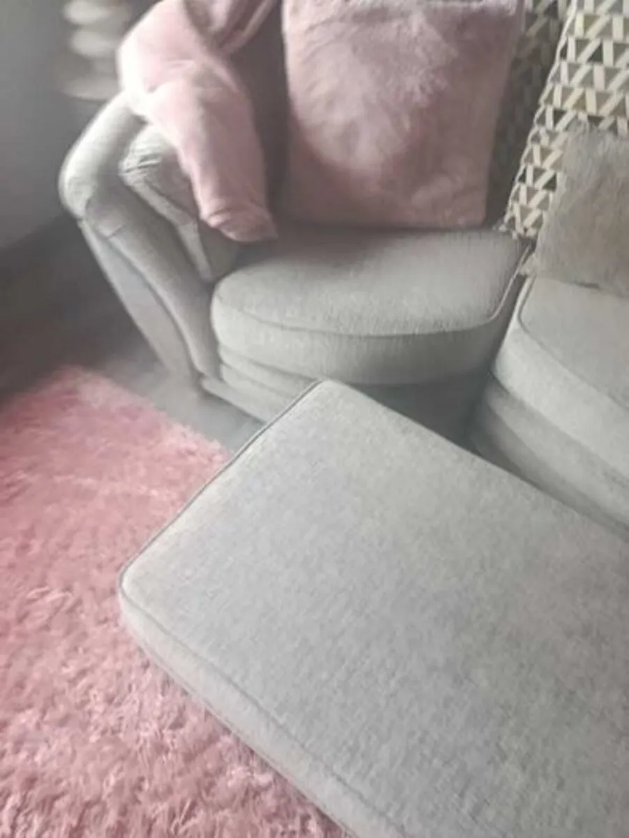 Grey Fabric Sofa & Matching Footstool - Image 2