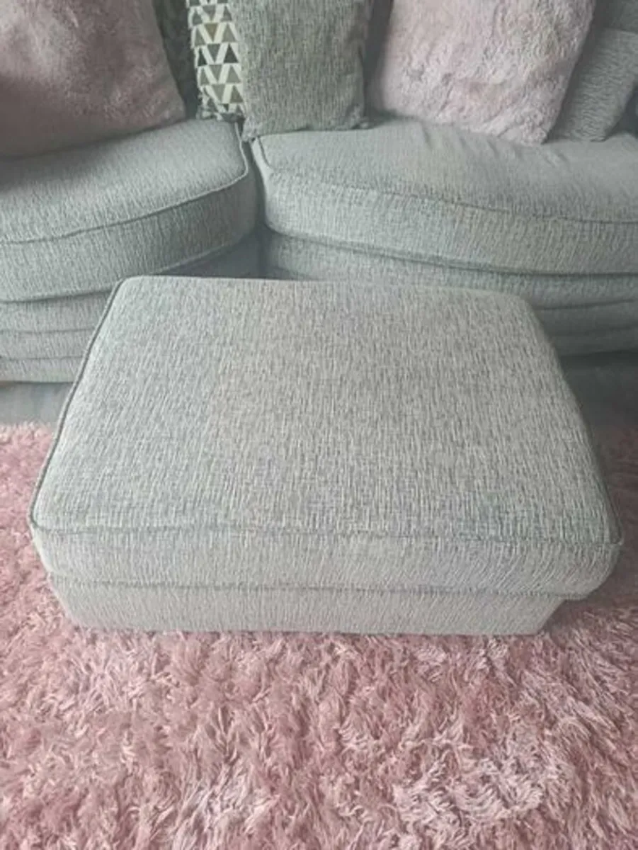 Grey Fabric Sofa & Matching Footstool - Image 3