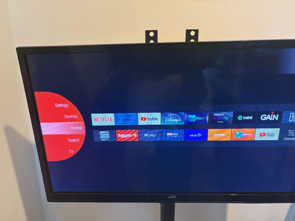 JVC TV with Mobile Heavy-Duty Rolling Floor Stand - Image 3