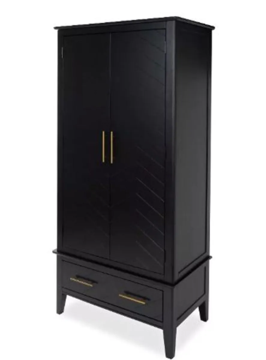 Black Oak Bedside Lockers x 2 + Wardrobe - Image 4