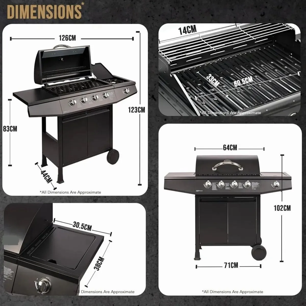 4+1 Burner Gas BBQ Garden Grill – Stainless Steel - Image 3