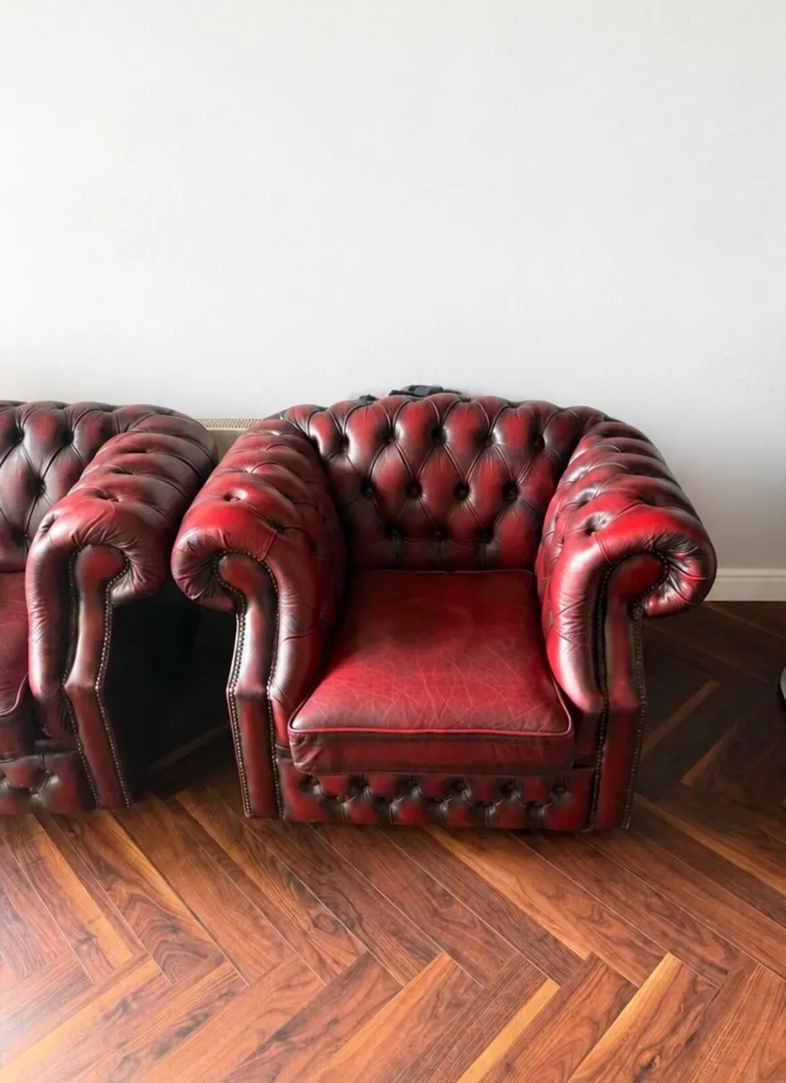 Pair of Chesterfield Oxblood Armchairs - Image 2