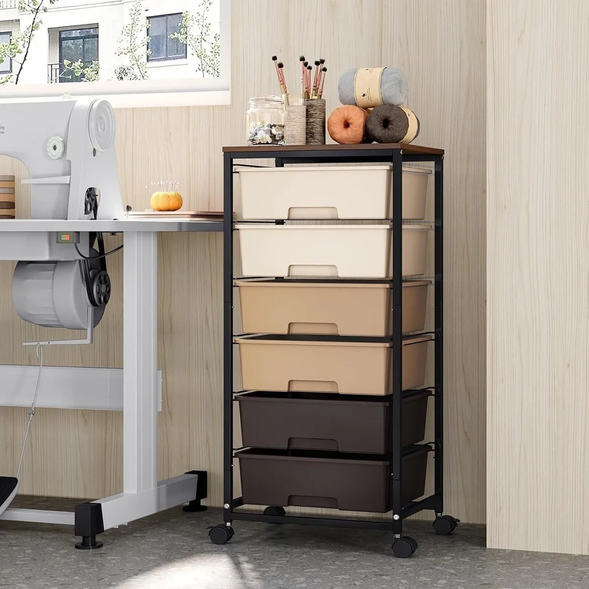 6-Drawer Rolling Storage Cart with Tabletop - Image 2