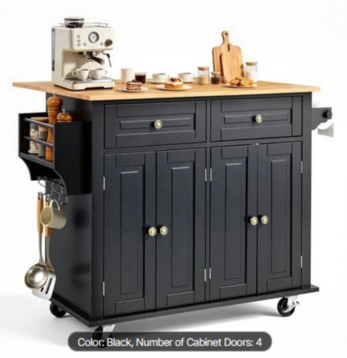 Kitchen Island Cart, 43" Wood Top Mobile Carts - Image 1
