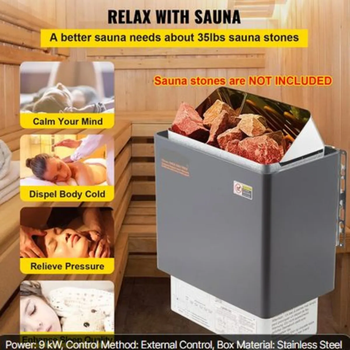 9KW Electric Dry Sauna Heater Stove W/External - Image 3