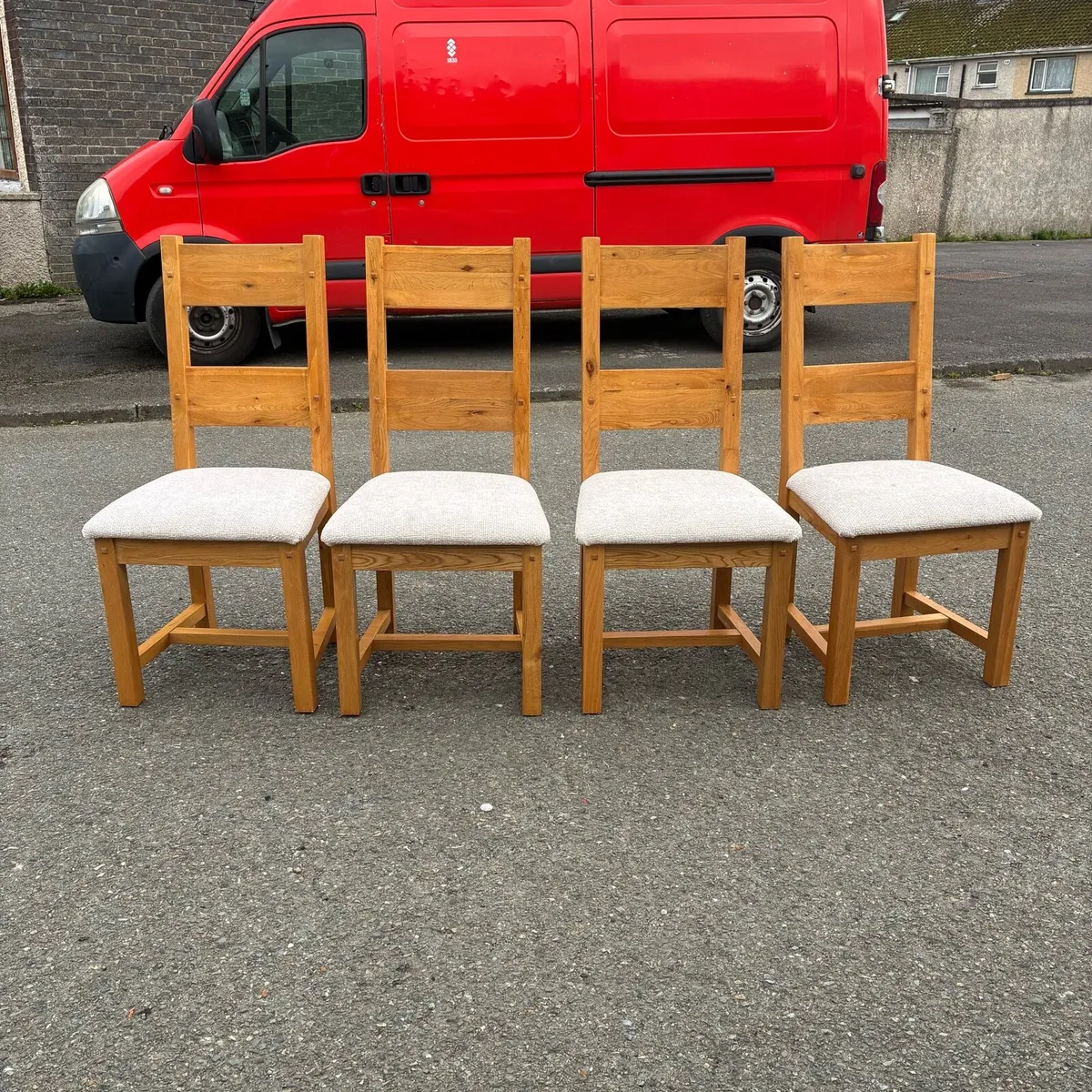 Fab! 4 solid oak Chairs newly recovered  & table - Image 1