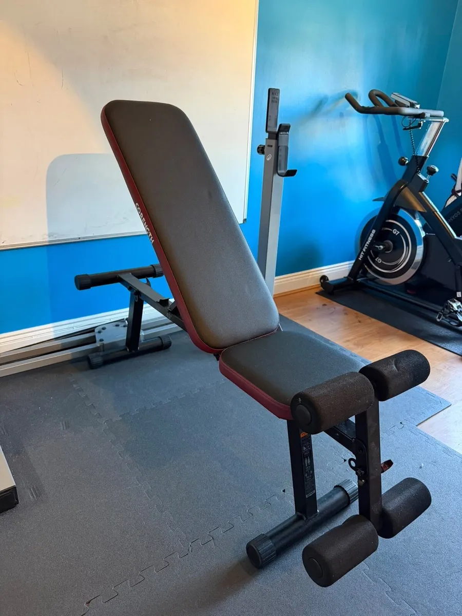 Squat rack, bench and weights - Image 4