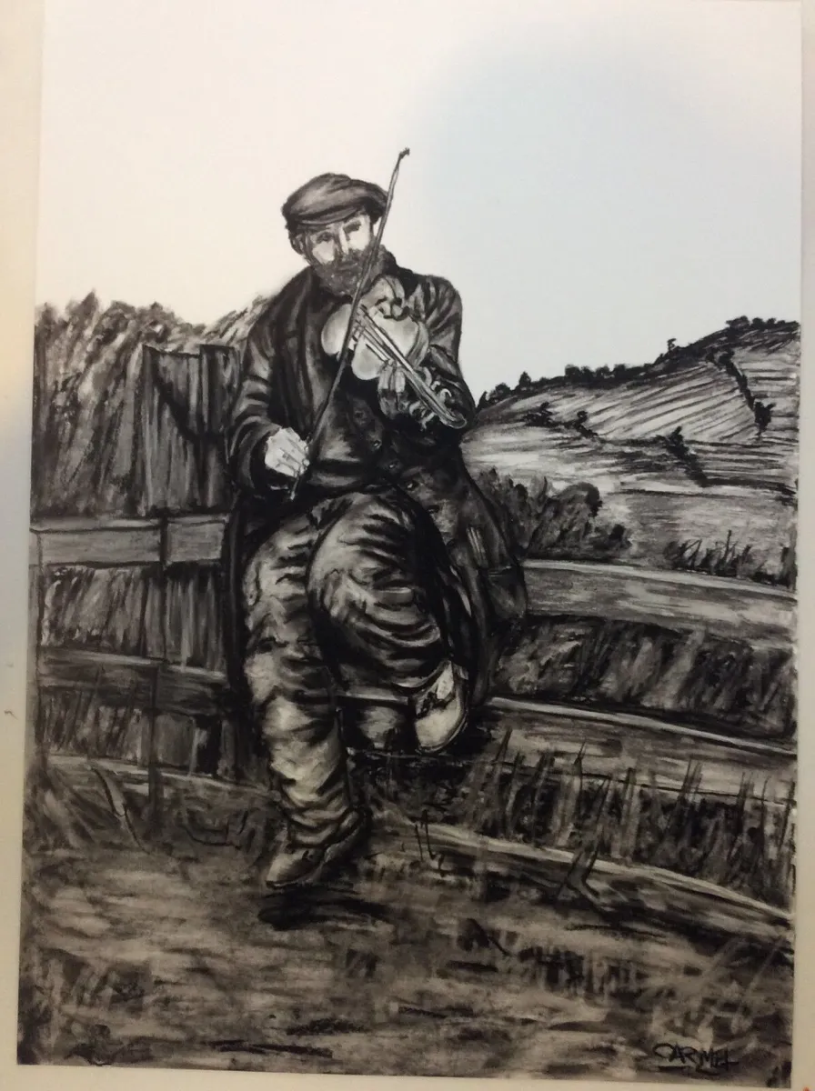 Original charcoal drawing of the fiddler on the st - Image 1