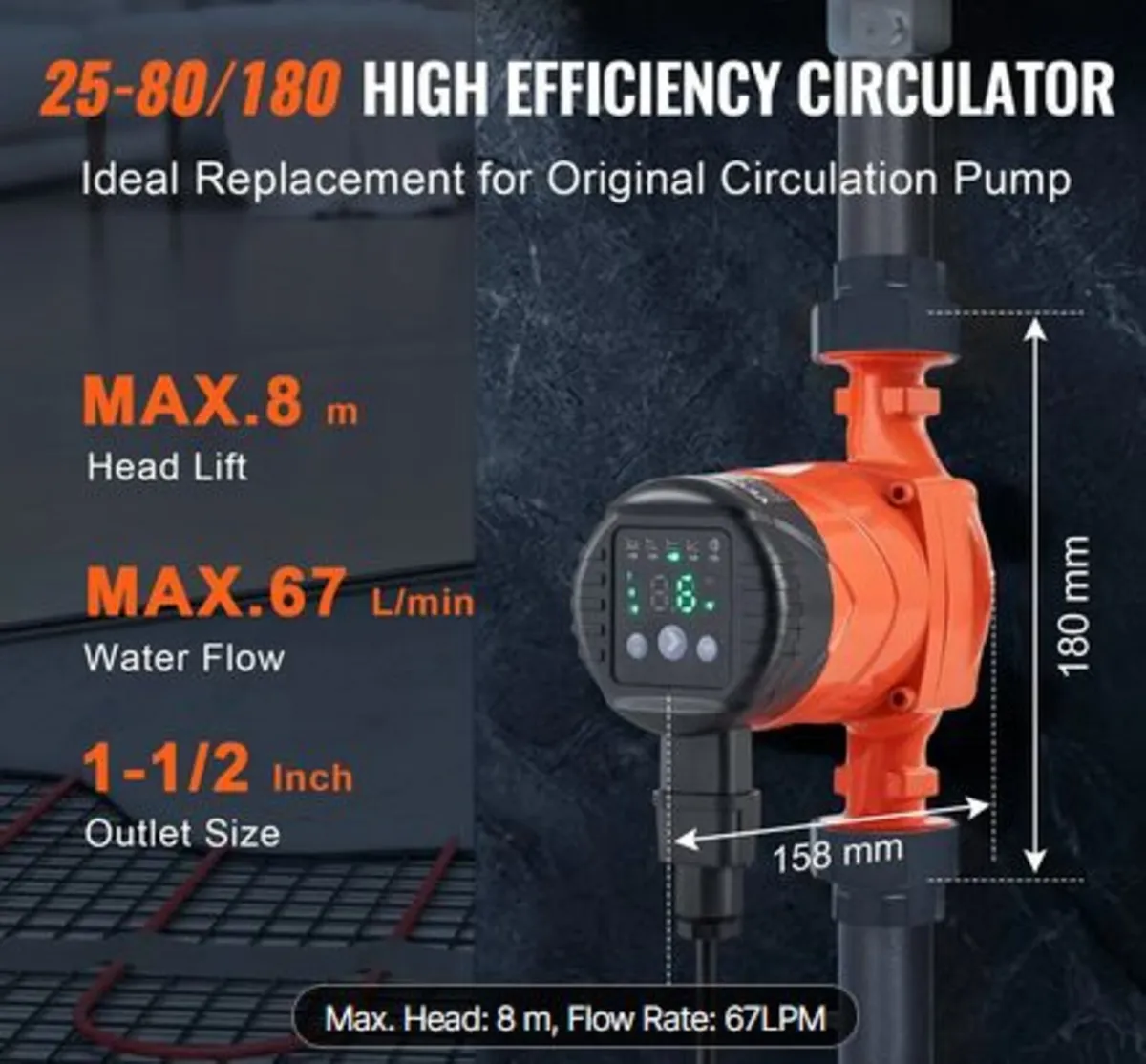 LPS25-8BP-180 Hot Water Recirculating Pump, 220V, - Image 2