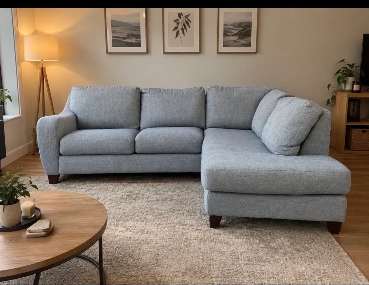 Large Dfs grey/blue Corner sofa L shaped couch - Image 1