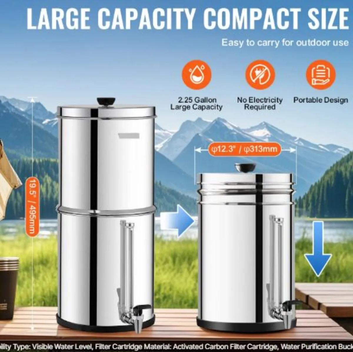 Gravity-fed Water Filter System,2.25G 304 Stainles - Image 3