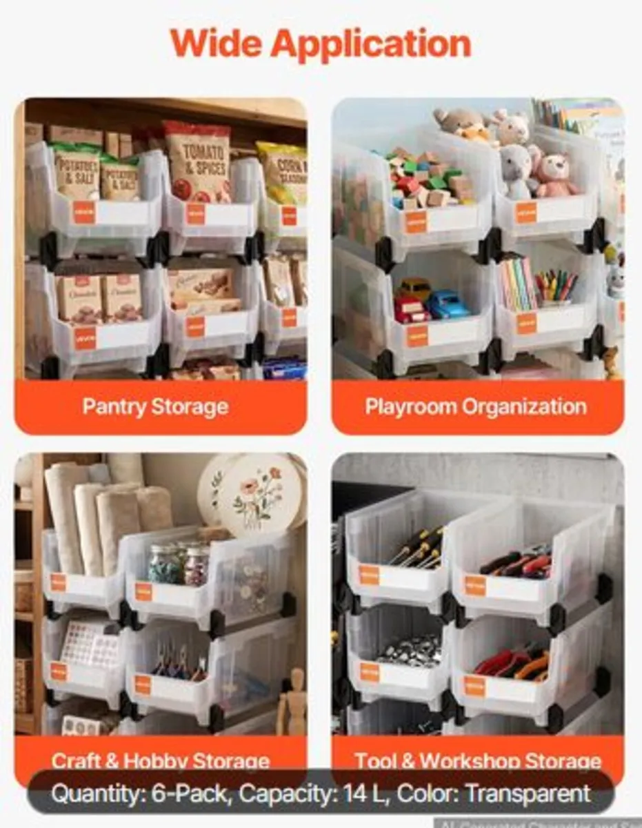 Plastic Stackable Storage Bins, 37.7 x 21.5x18 cm - Image 3