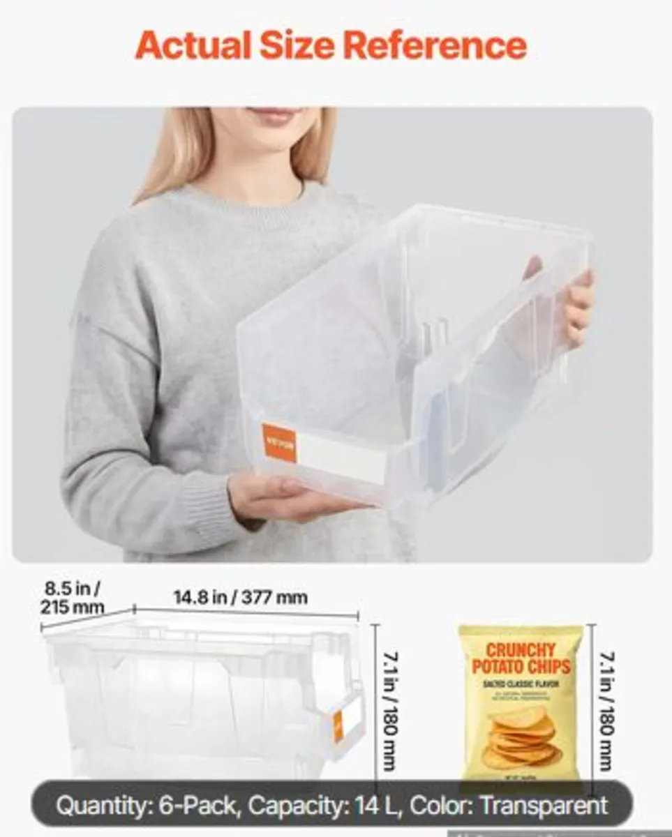 Plastic Stackable Storage Bins, 37.7 x 21.5x18 cm - Image 4
