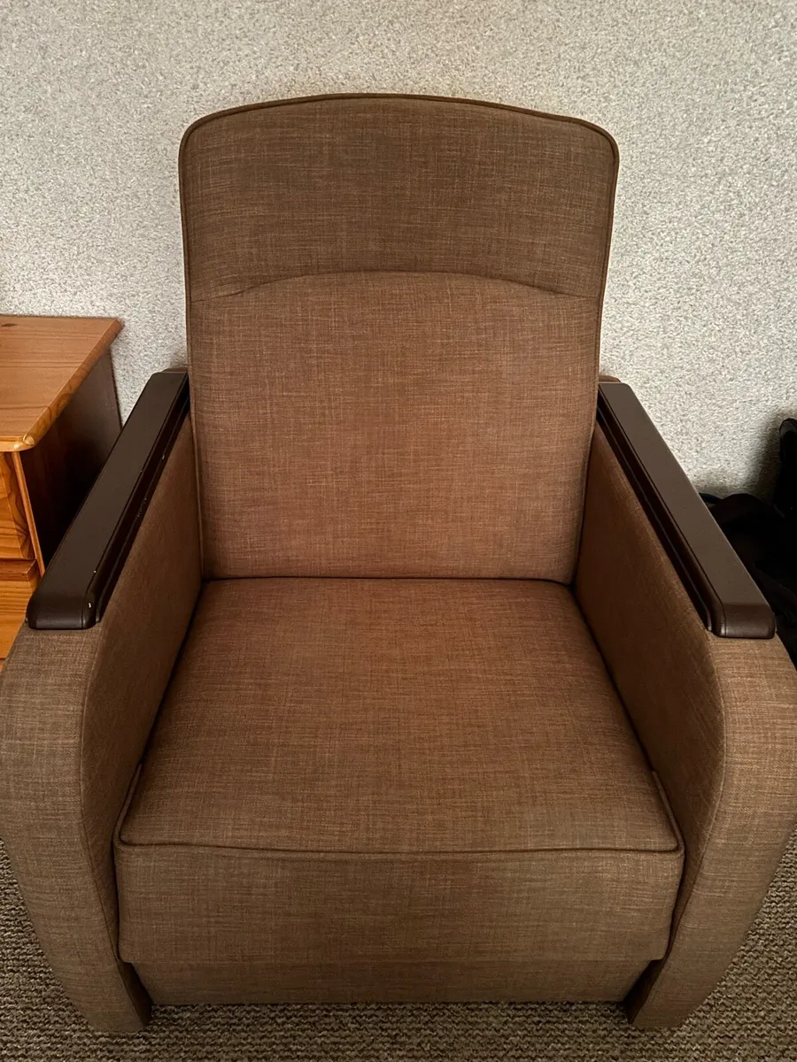 Brown Upholstered Armchair – Good Condition - Image 1