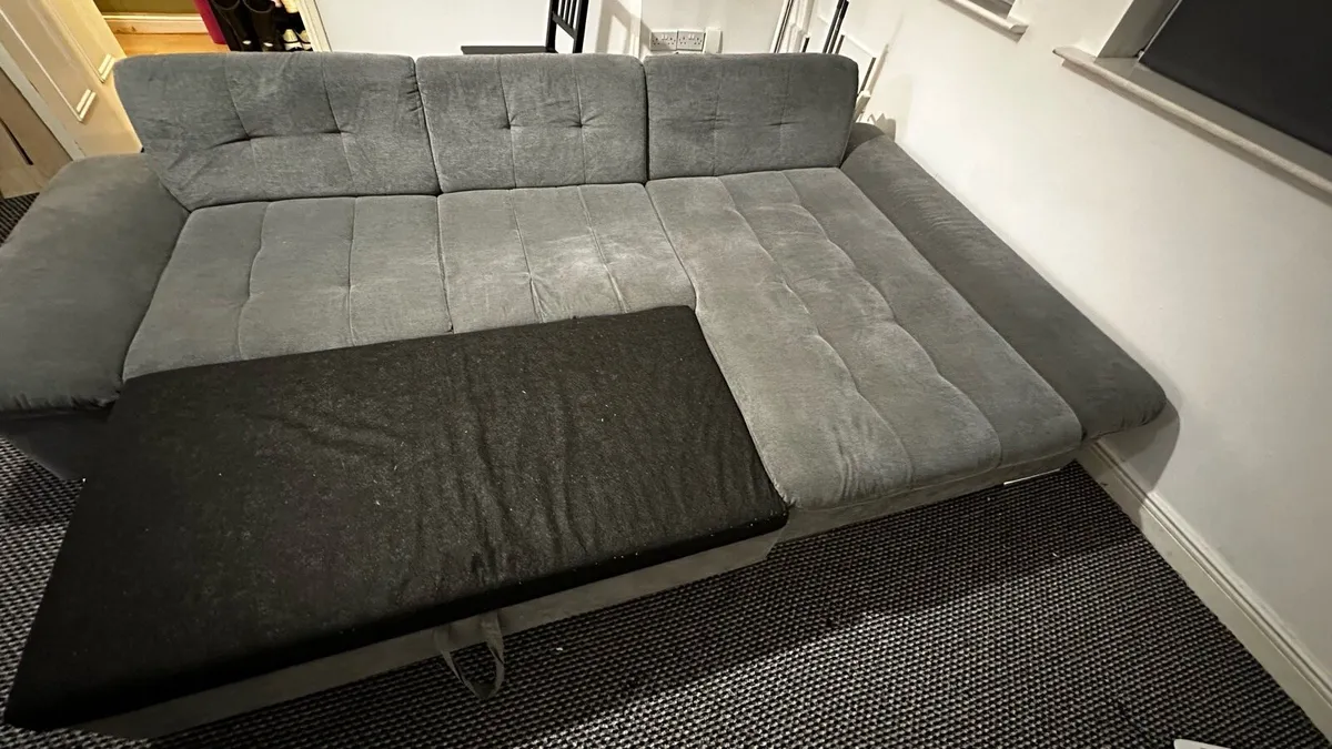 Grey L-Shaped Sofa Bed with Storage - Image 1