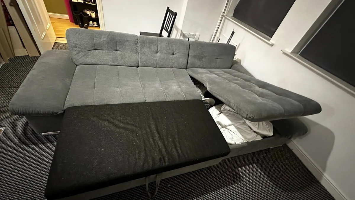 Grey L-Shaped Sofa Bed with Storage - Image 2
