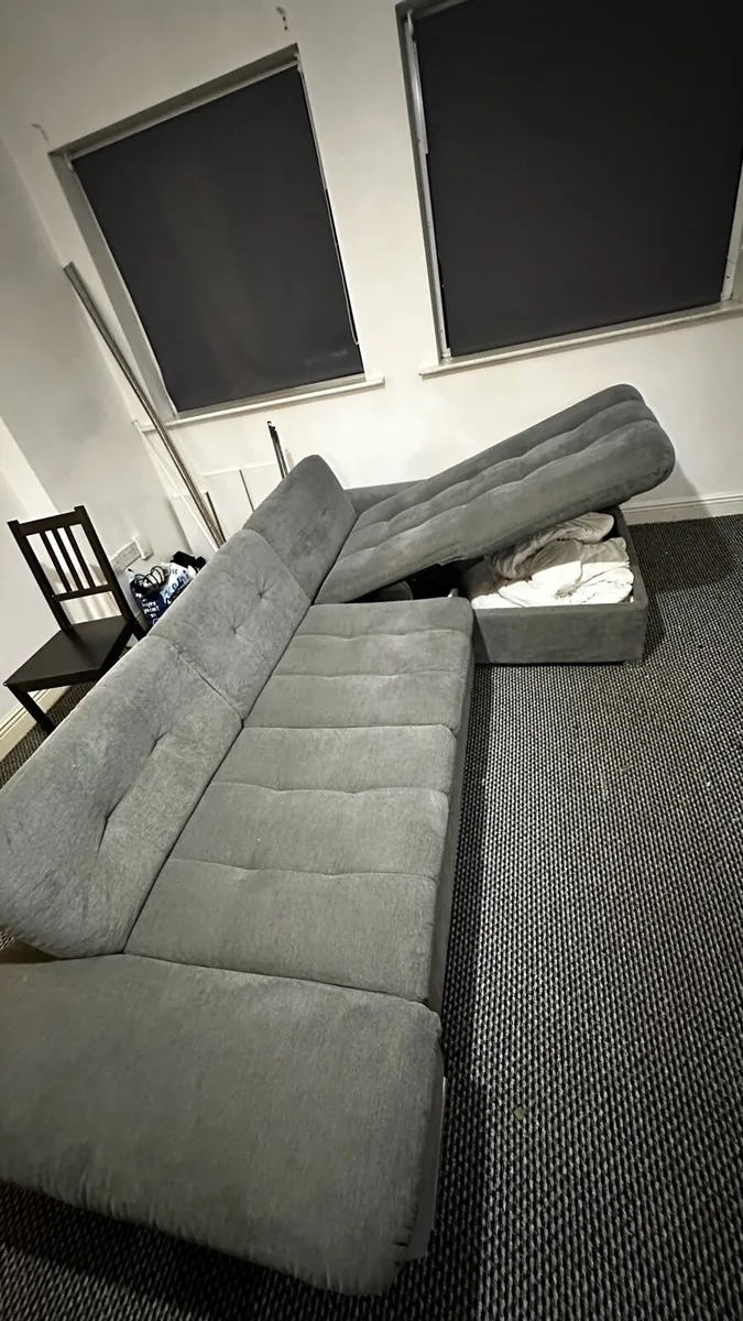 Grey L-Shaped Sofa Bed with Storage - Image 3
