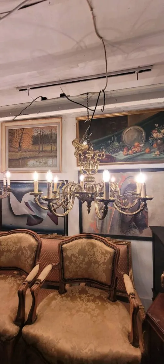 2 large and heavy French bronze chandaliers. - Image 1