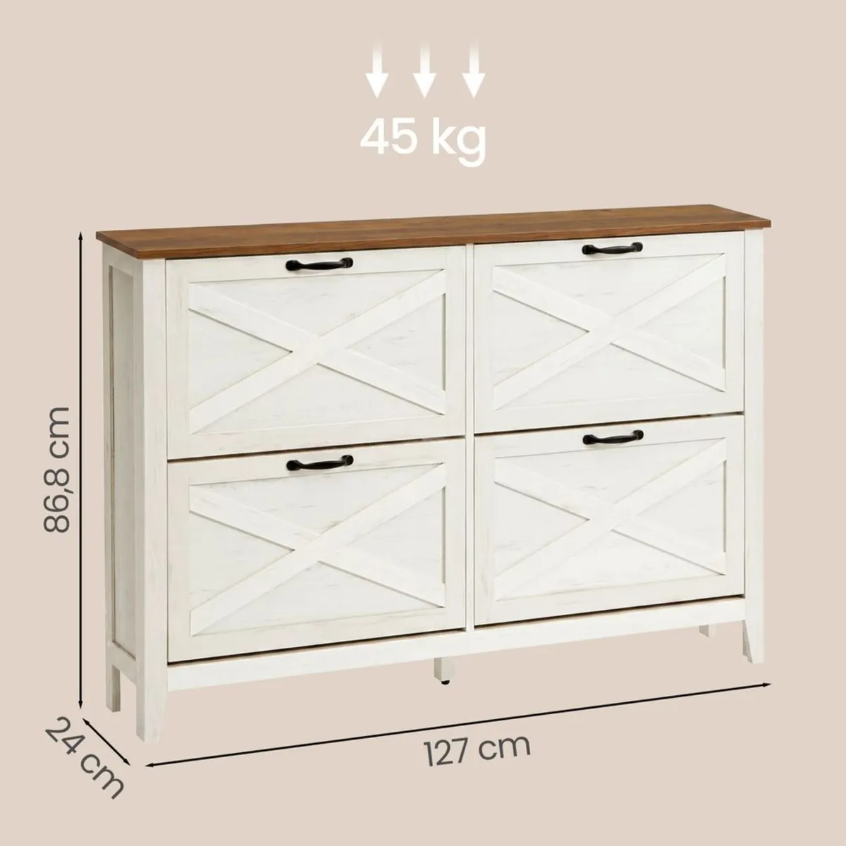 White 4 Flap Shoe Cabinet 127cm Wide Slim Hallway - Image 3