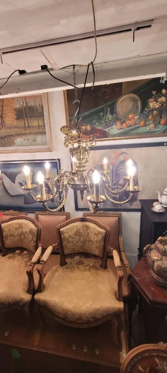 2 large and heavy French bronze chandaliers. - Image 2