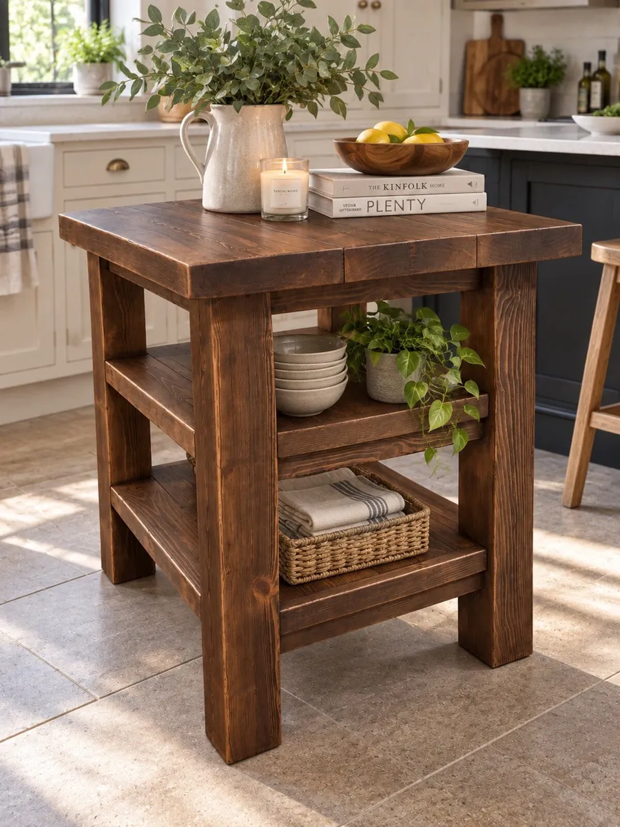 Handmade Rustic Solid Wood Kitchen Island - Image 2