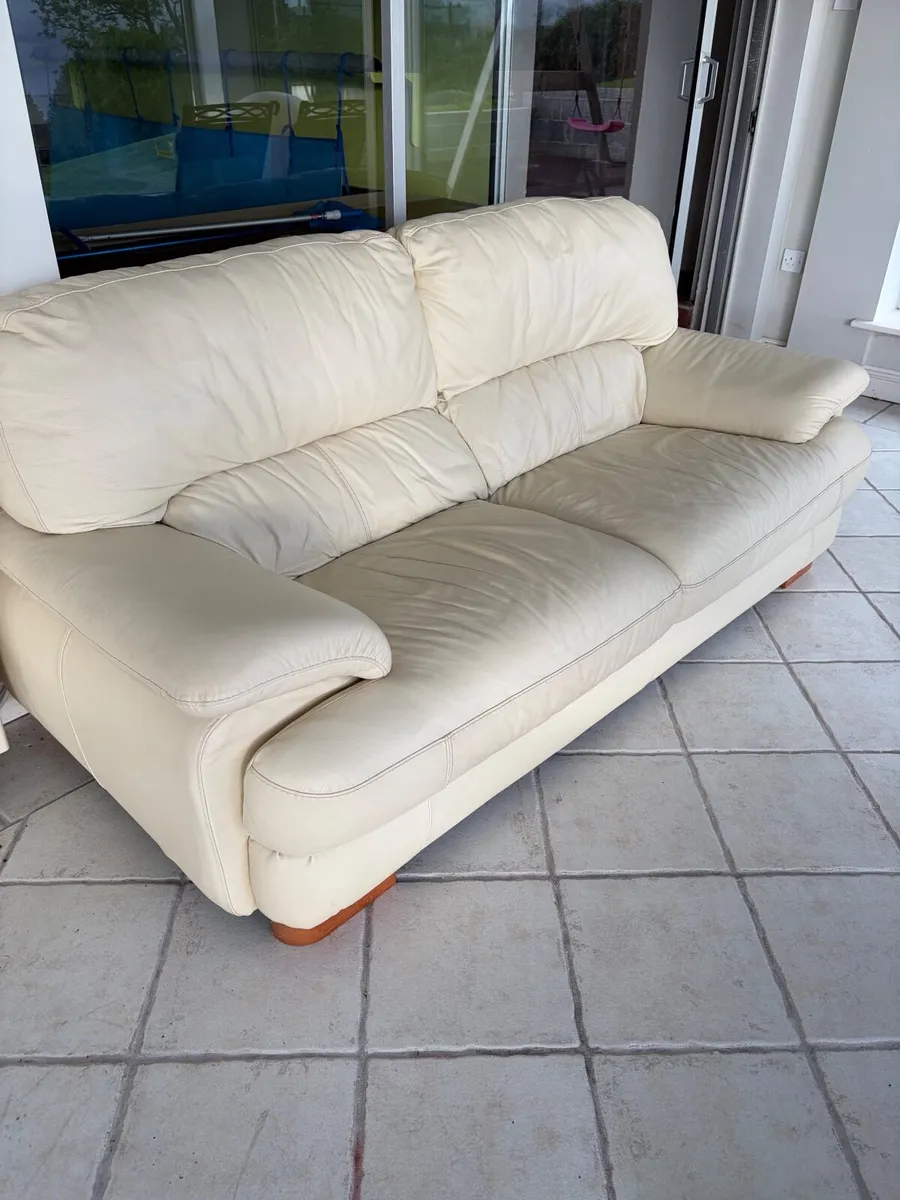 2 seater leather cream Sofa - Image 2