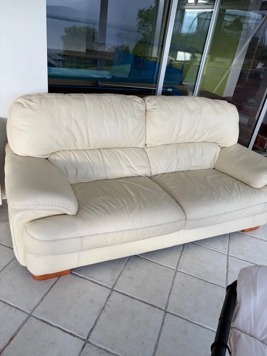 2 seater leather cream Sofa - Image 1