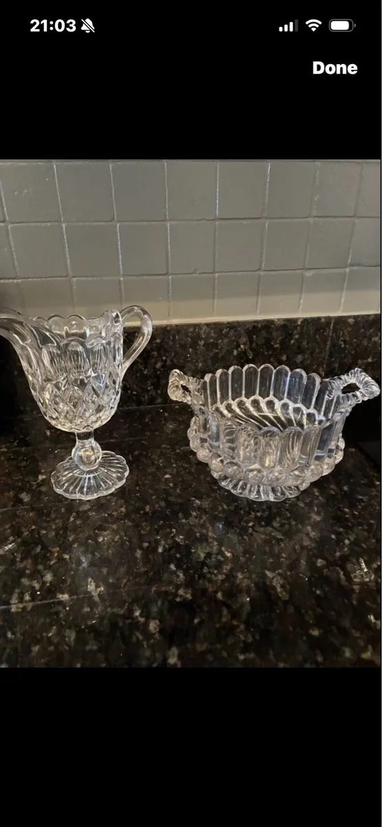 Vintage Crystal Milk & Sugar Bowls - Image 1