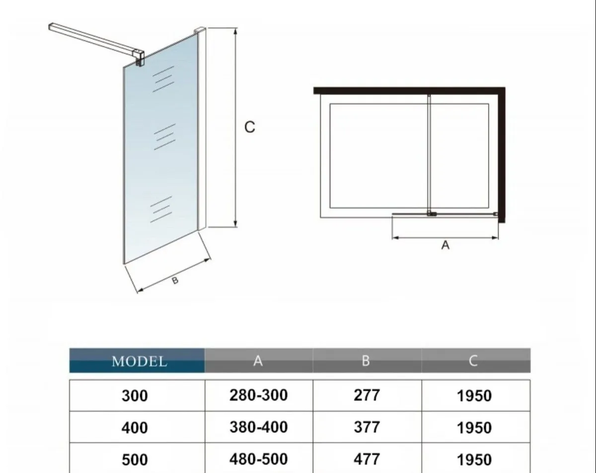 500mm wet room chrome and glass shower panel - Image 2